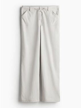 H&M Light Grey Wide-Leg Drawstring Linen Pants